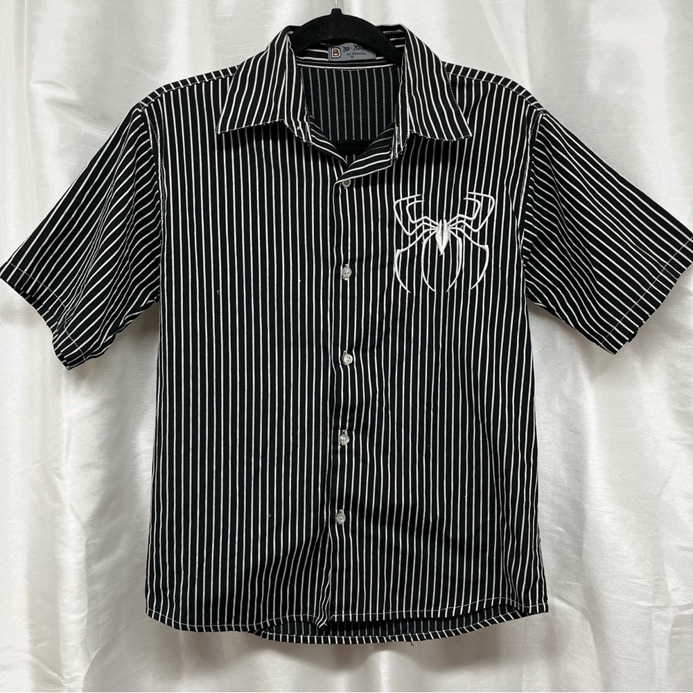 Vintage 90s B-Boy MJ Collection  Black White Striped Men's Shirt Spider detail